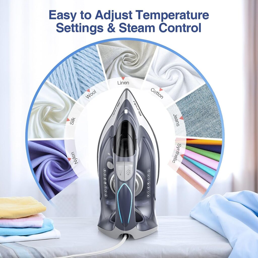 Sundu 1700W Steam Iron for Clothes with Rapid Heating Ceramic Coated Soleplate, Steam Iron with Precise Thermostat Dial, Self-Clean, Auto-Off, 10.14oz Water Tank, for Home Clothes Ironing Use