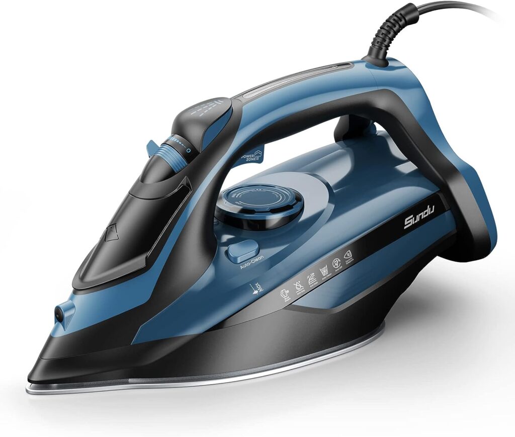 Sundu Steam Iron for Clothes with Rapid Heating Ceramic Coated Soleplate, 1700W Steam Iron with Precise Thermostat Dial, Self-Cleaning, Auto-Off, 15.21oz Water Tank for Home Travel Clothes Ironing Use